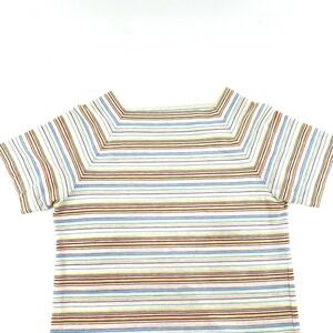Vintage 70s Handmade Multi Color Striped Square Neck Short Sleeve Ribbed Top